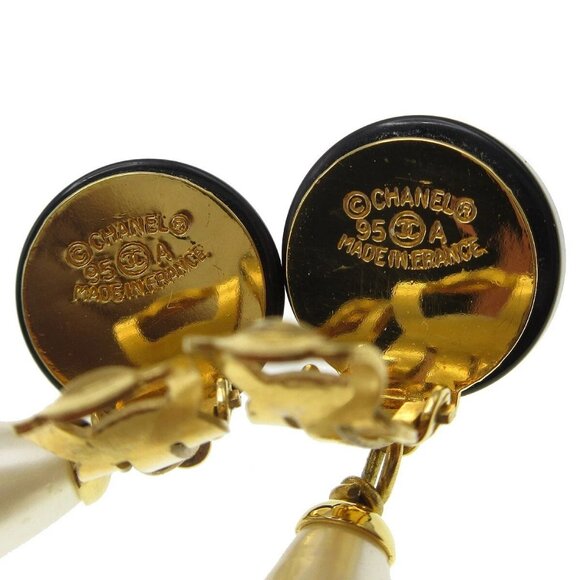 Chanel Artificial Pearl Dangle Earrings Clip-On Black - Picture 6 of 8
